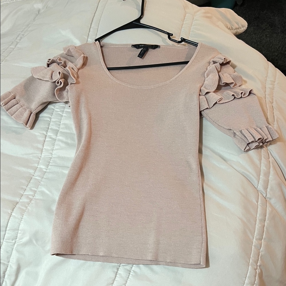 BCBGMaxAzria Ruffle Sleeve Blouse - Light Pink